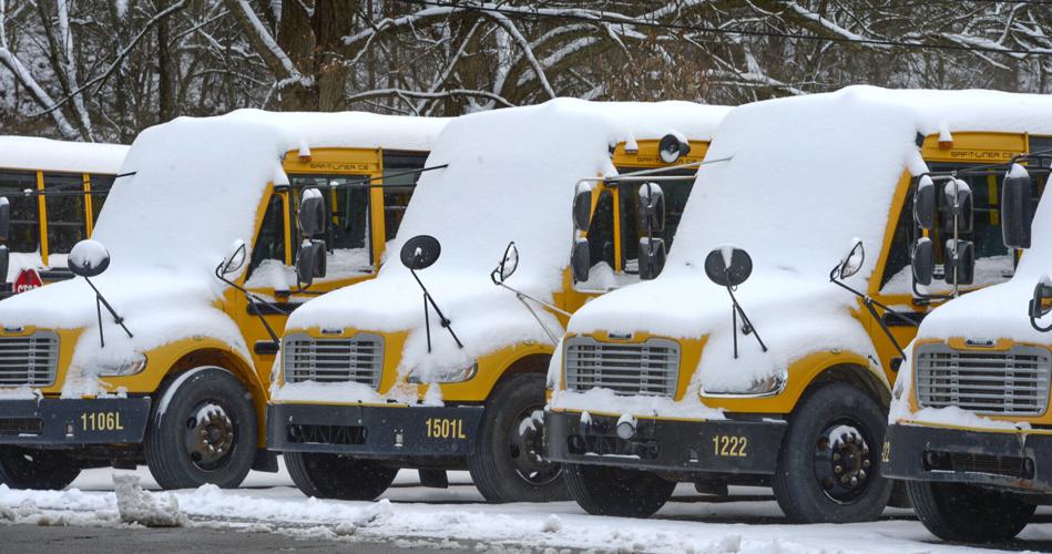 Snow day: School bus and buses