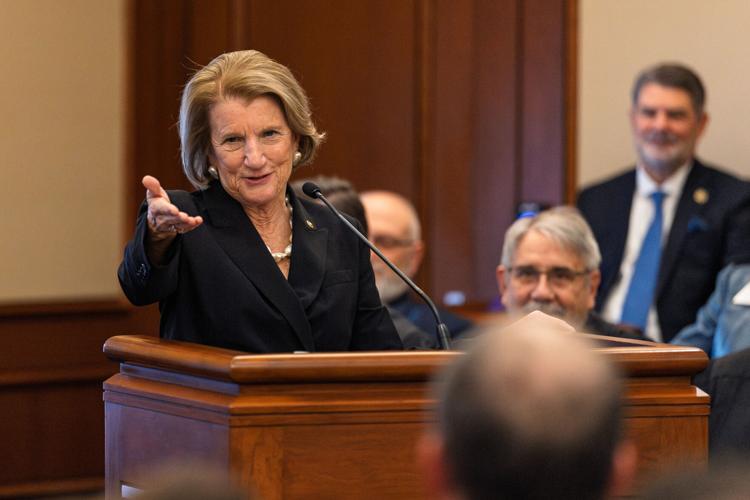 Sen. Shelley Moore Capito speaks during her son, Moore Capito, investiture ceremony